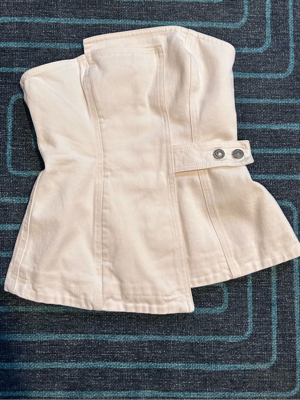 Significant Other Strapless white Peplum Denim Top with Snap Detail